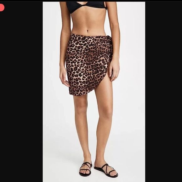 Good American Ladies Sarong Wrap Skirt Brown Black Leopard 0-4 XS-XL Cover-up - Picture 1 of 12
